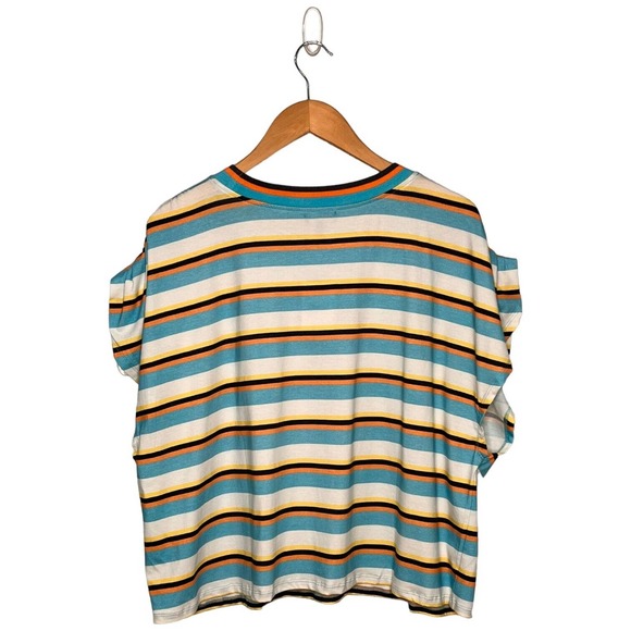 New AFRM Womens Size 3X Jorja Cropped Top Striped Ruched Cap Sleeves Multi - Picture 2 of 9